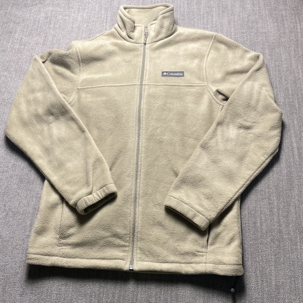 Columbia Womens Fleece Jacket Small Beige Full Zip Mock Neck Outdoor Casual